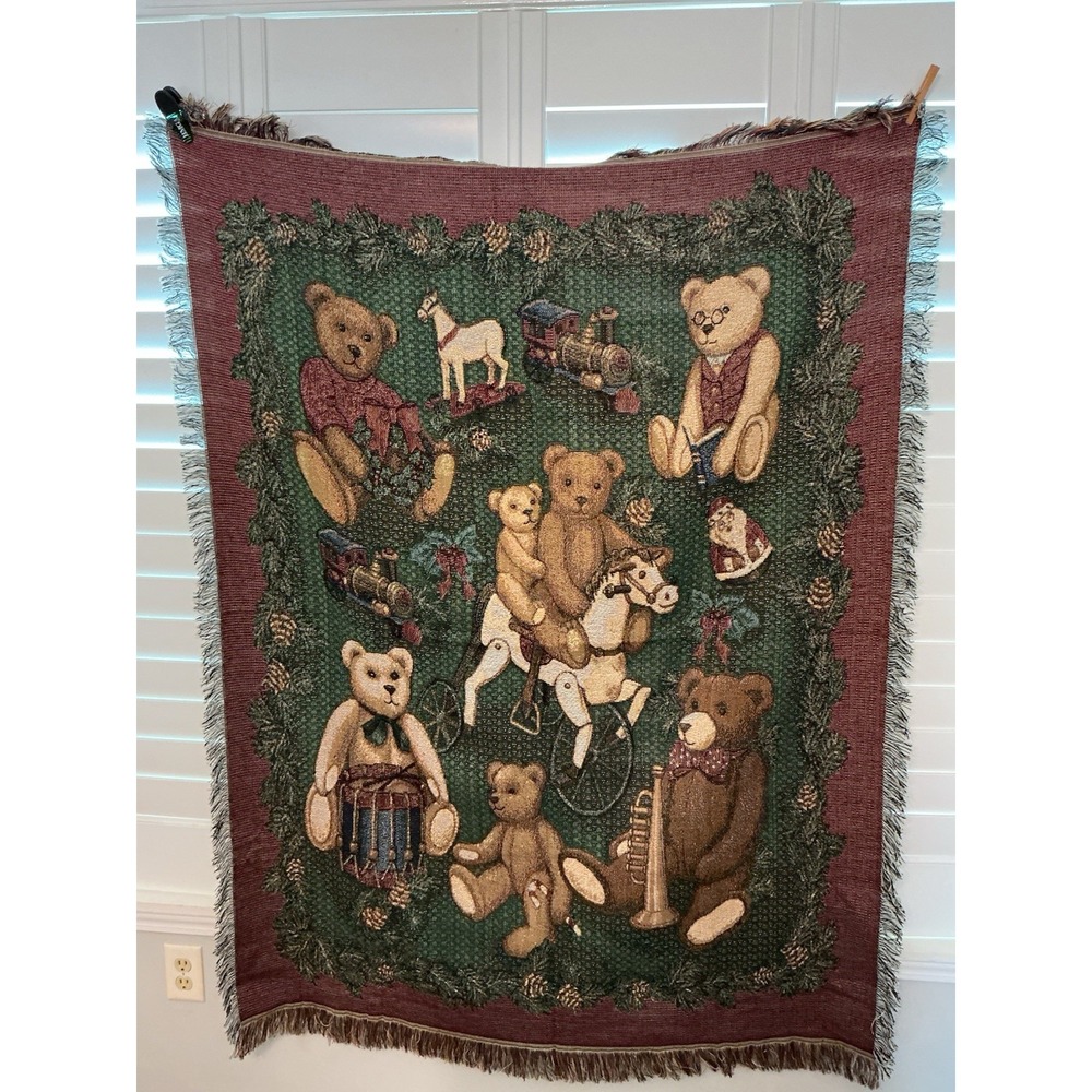 CHRISTMAS Bears Throw Blanket Tapestry 55x48 Mohawk Vintage Excellent Conditio